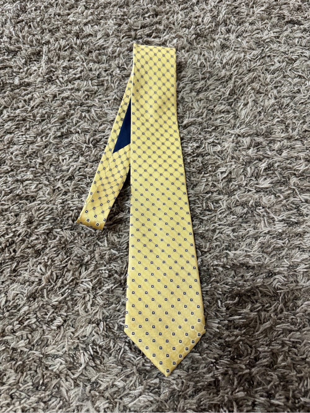 The Tie Bar Yellow Tie with Navy Micro-Dot Pattern
